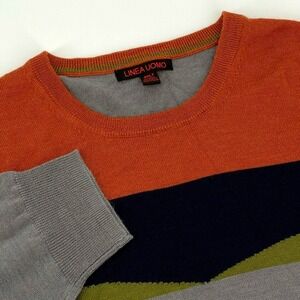 Linea Uomo Sweater Mens 4XLT ColorBlock Crewneck Sweater Wool Blend Long Sleeve